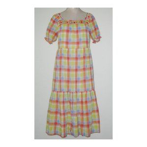 NWT Johnny Was 100% Cotton DELACEY Plaid Square Neck MIDI Dress Women L MSP $285